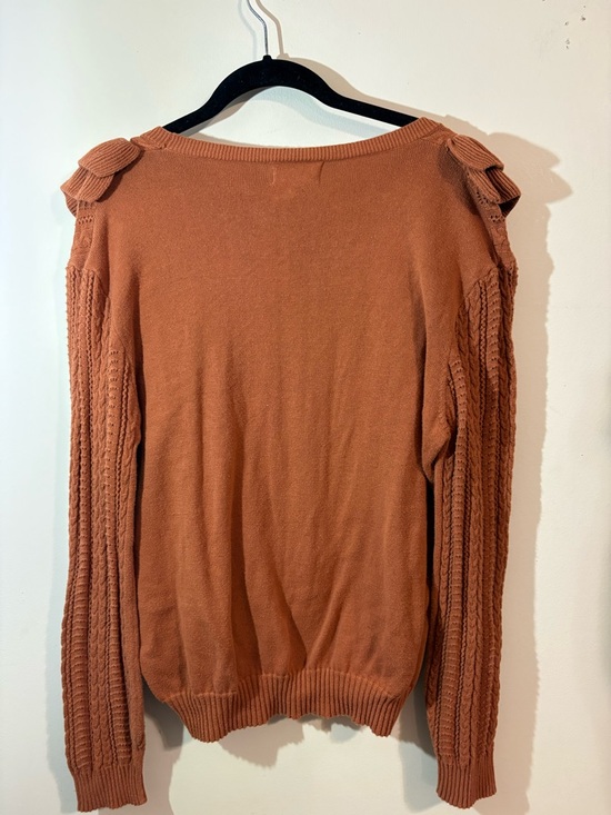Love riche Ruffle-Trim Cable Knit Sweater women’s Large Rust ruffled shoulders - Picture 2 of 10